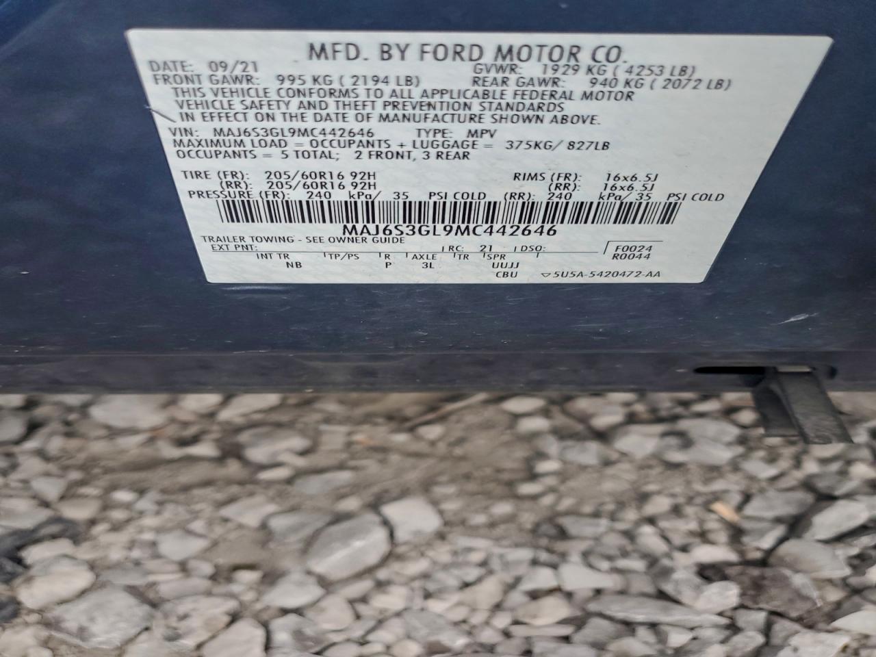 2021 Ford Ecosport Se VIN: MAJ6S3GL9MC442646 Lot: 93758175