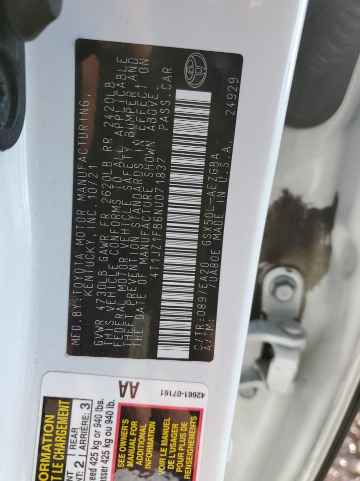 2022 Toyota Avalon Xle VIN: 4T1JZ1FB6NU071837 Lot: 92044765