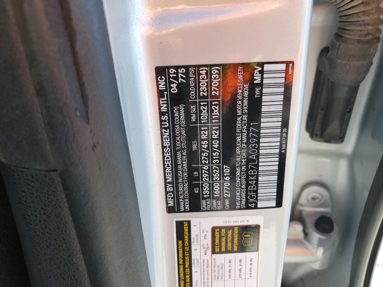 2020 Mercedes-Benz Gle 350 4Matic VIN: 4JGFB4KB7LA039771 Lot: 92385845