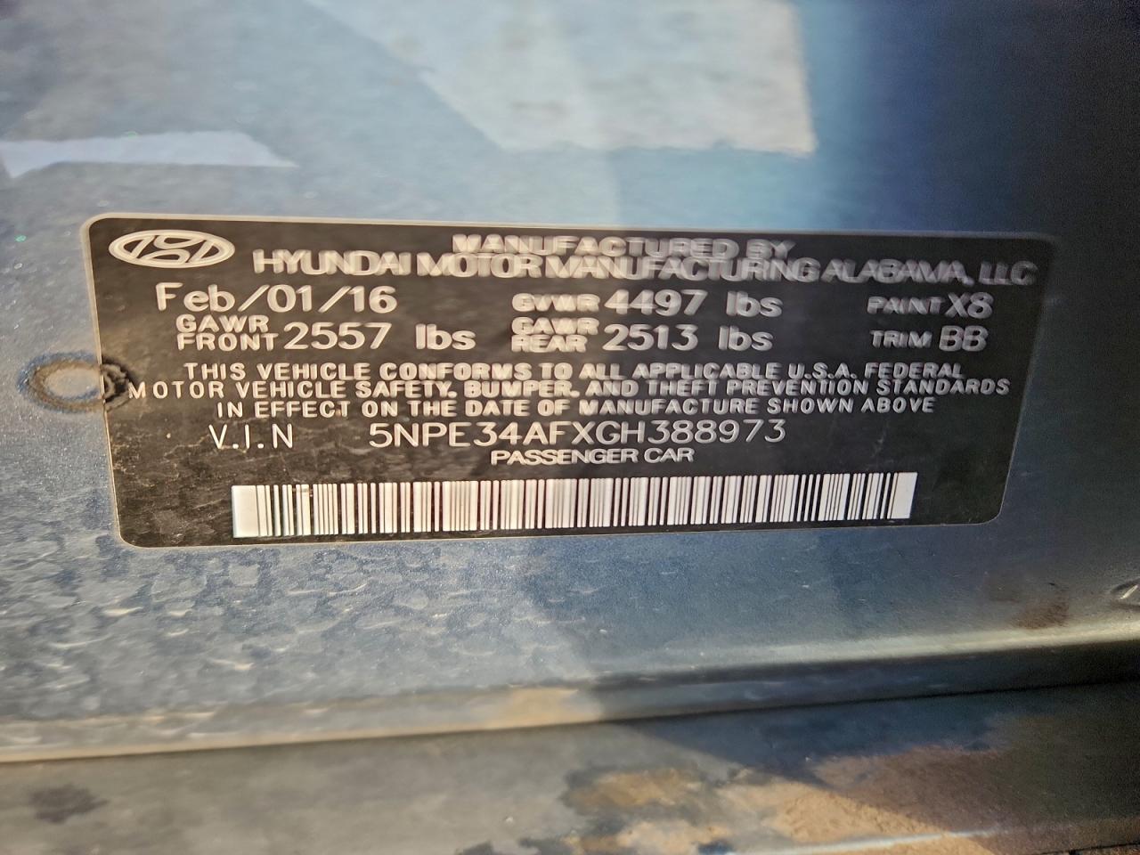 2016 Hyundai Sonata Sport VIN: 5NPE34AFXGH388973 Lot: 92934655