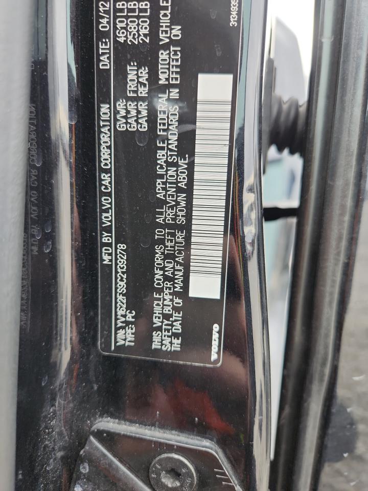 2012 Volvo S60 T5 VIN: YV1622FS9C2139278 Lot: 90772365