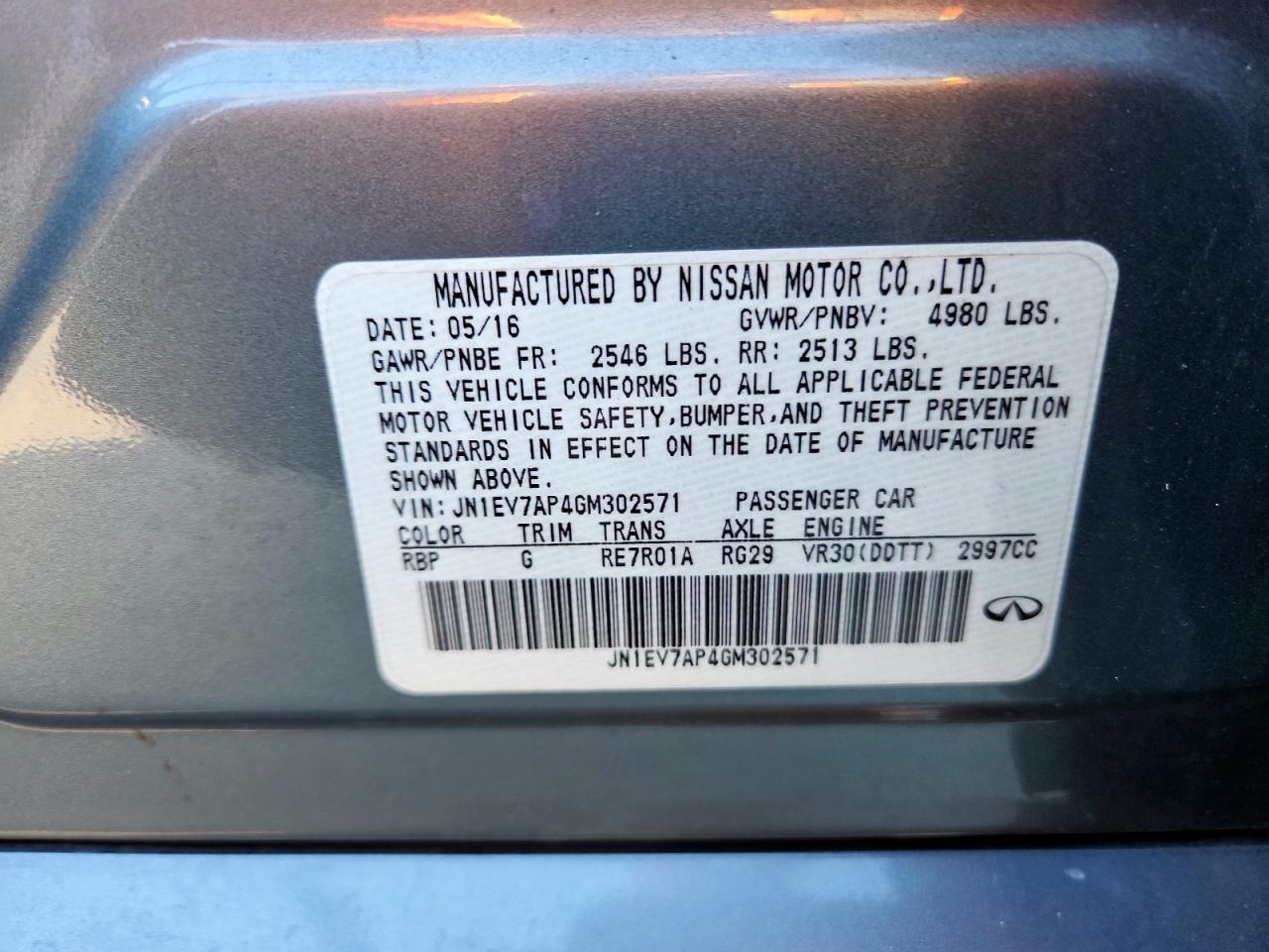 2016 Infiniti Q50 Premium VIN: JN1EV7AP4GM302571 Lot: 92928055