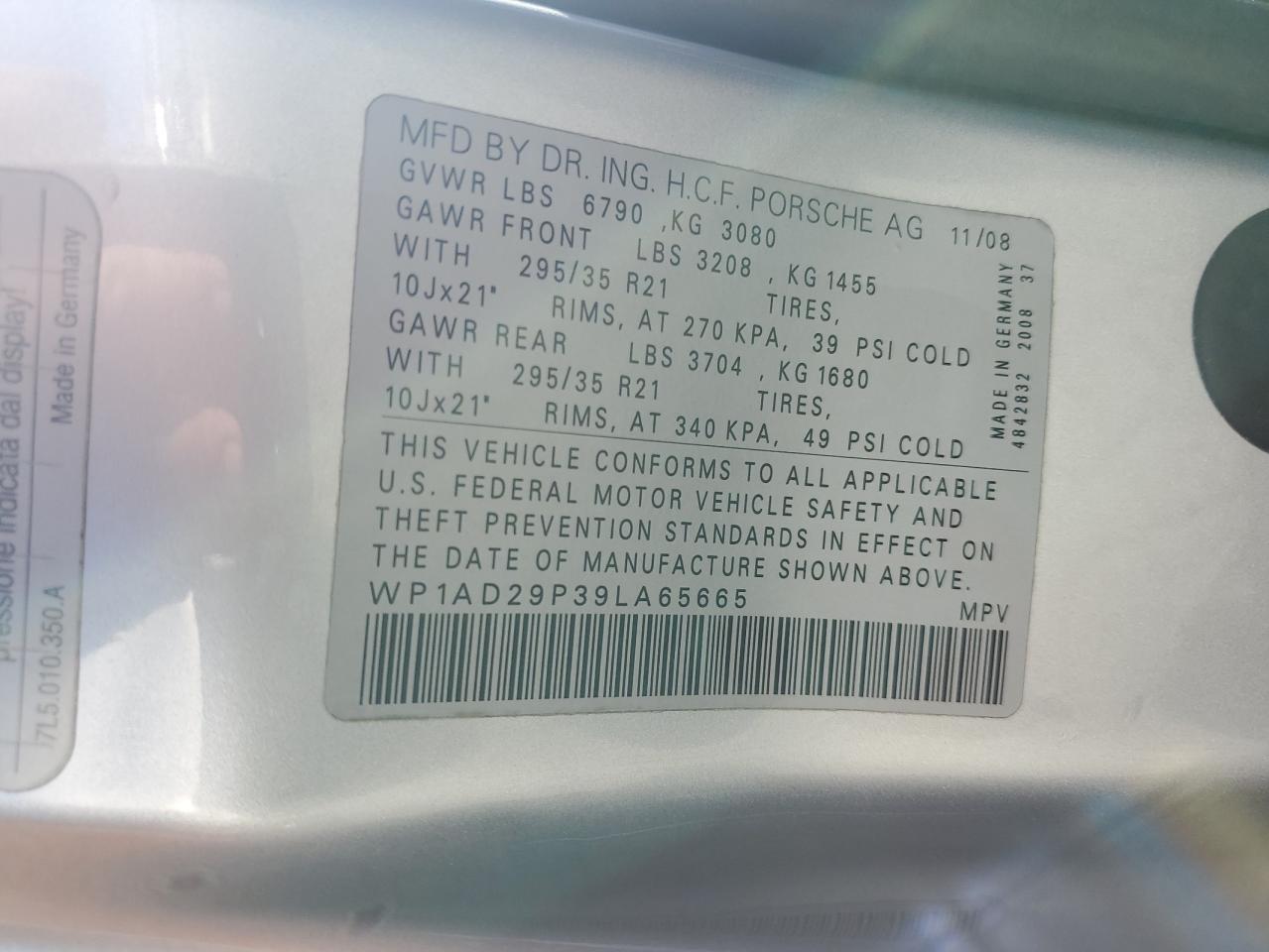 2009 Porsche Cayenne Gts VIN: WP1AD29P39LA65665 Lot: 90942255