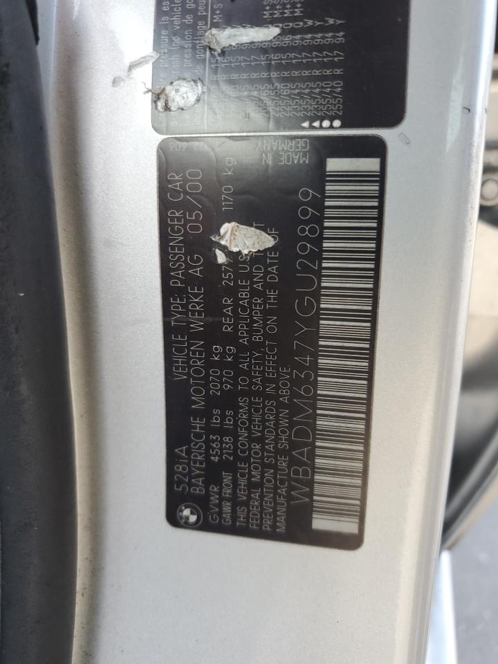 2000 BMW 528 I Automatic VIN: WBADM6347YGU29899 Lot: 92354735