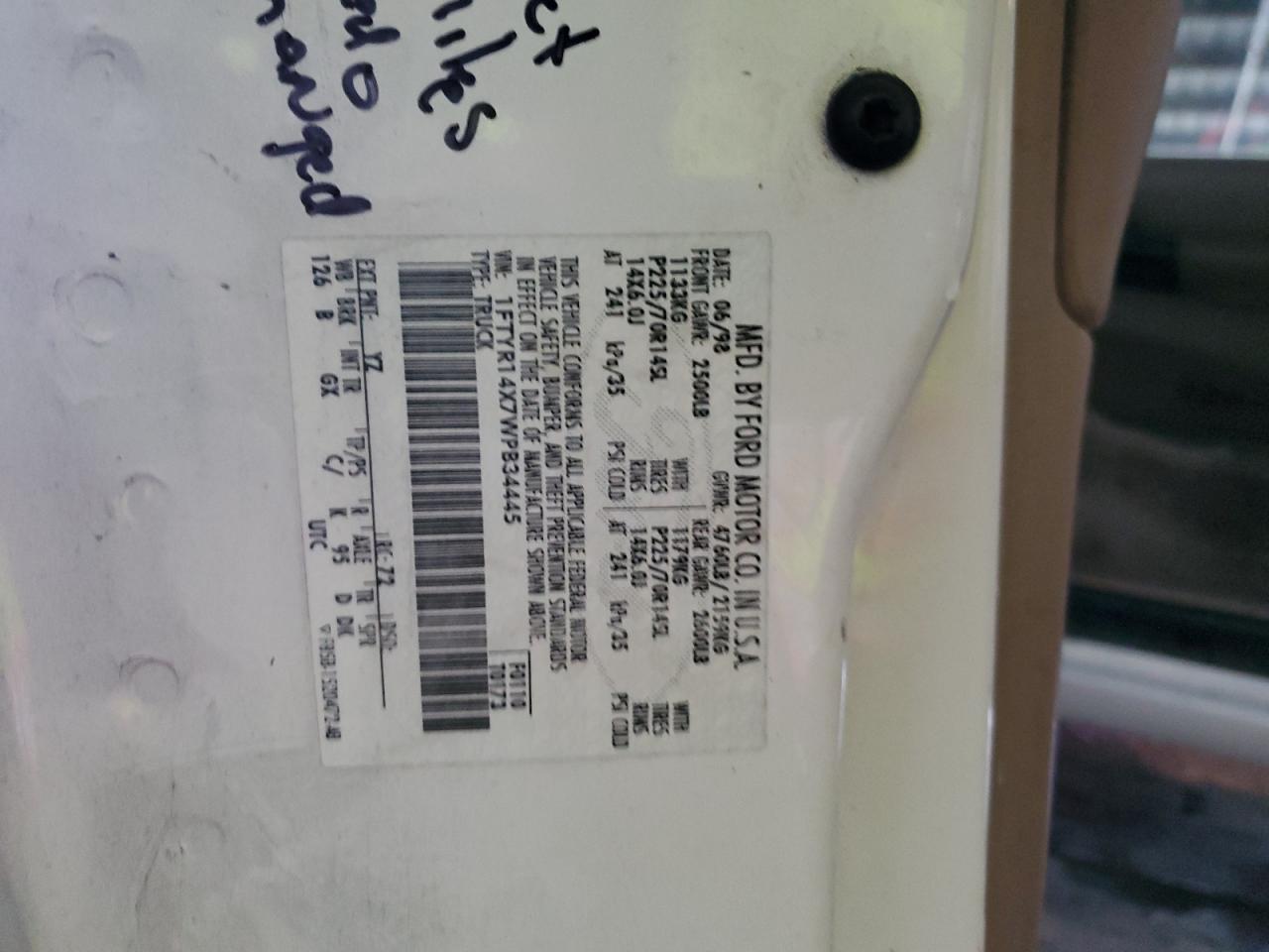 1998 Ford Ranger Super Cab VIN: 1FTYR14X7WPB34445 Lot: 91870735