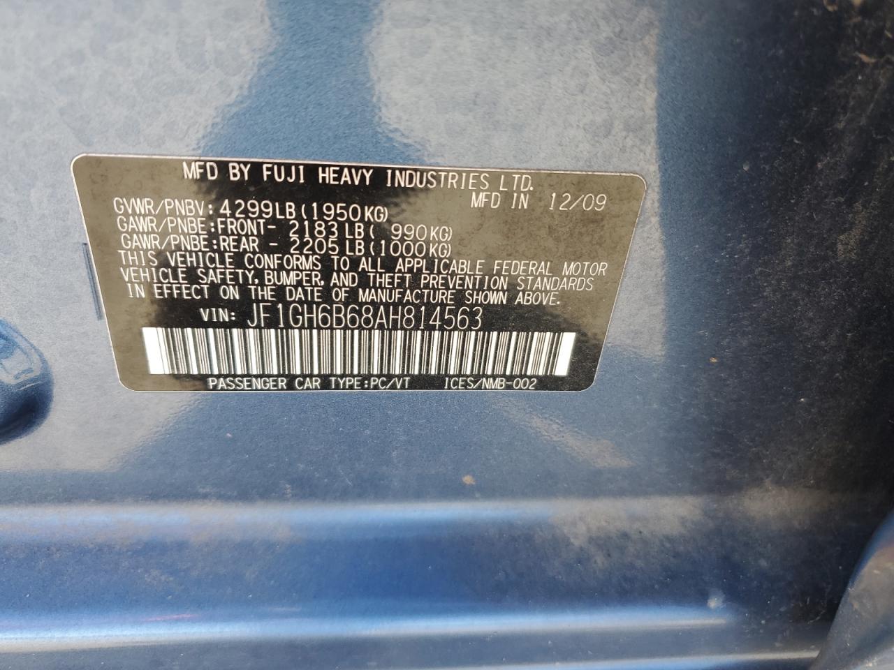 2010 Subaru Impreza 2.5I Premium VIN: JF1GH6B68AH814563 Lot: 91896545