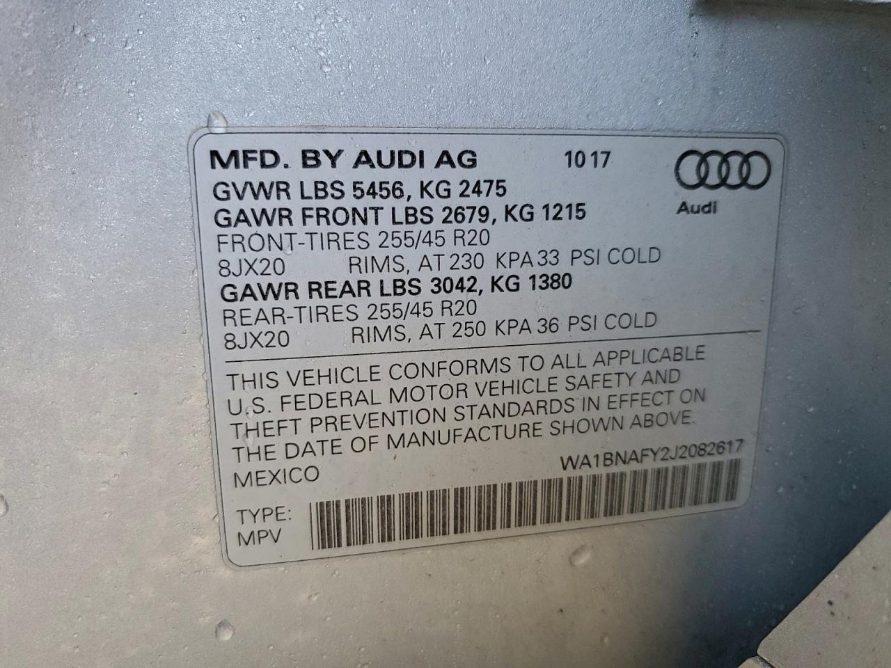 2018 Audi Q5 Premium Plus VIN: WA1BNAFY2J2082617 Lot: 92911625