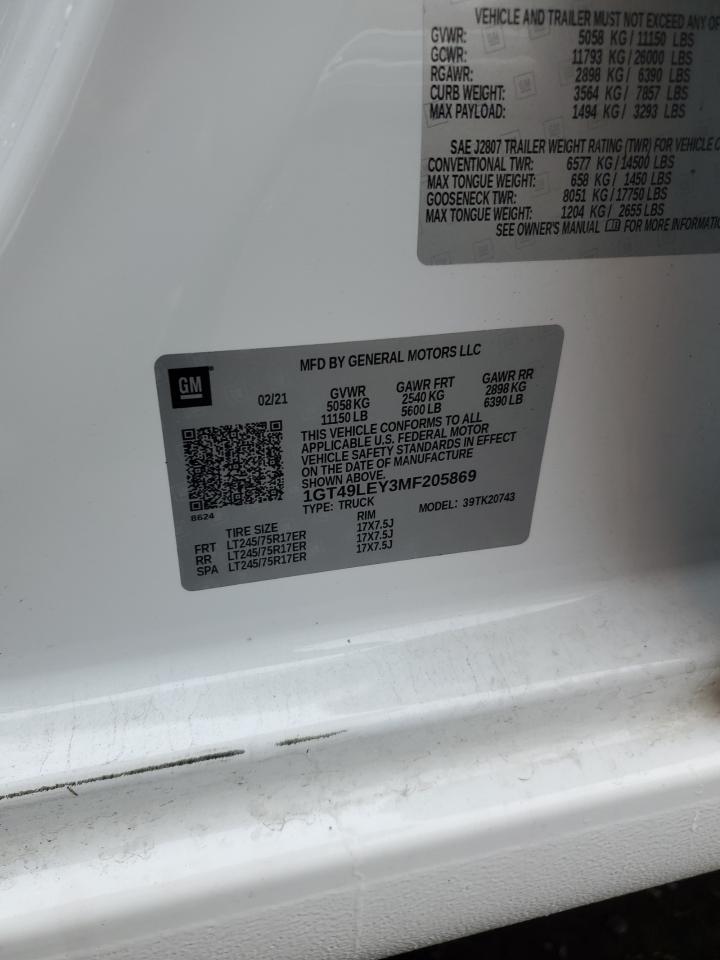 2021 GMC Sierra K2500 Heavy Duty VIN: 1GT49LEY3MF205869 Lot: 90844885