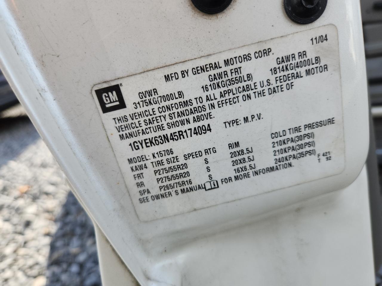 2005 Cadillac Escalade Luxury VIN: 1GYEK63N45R174094 Lot: 90495255