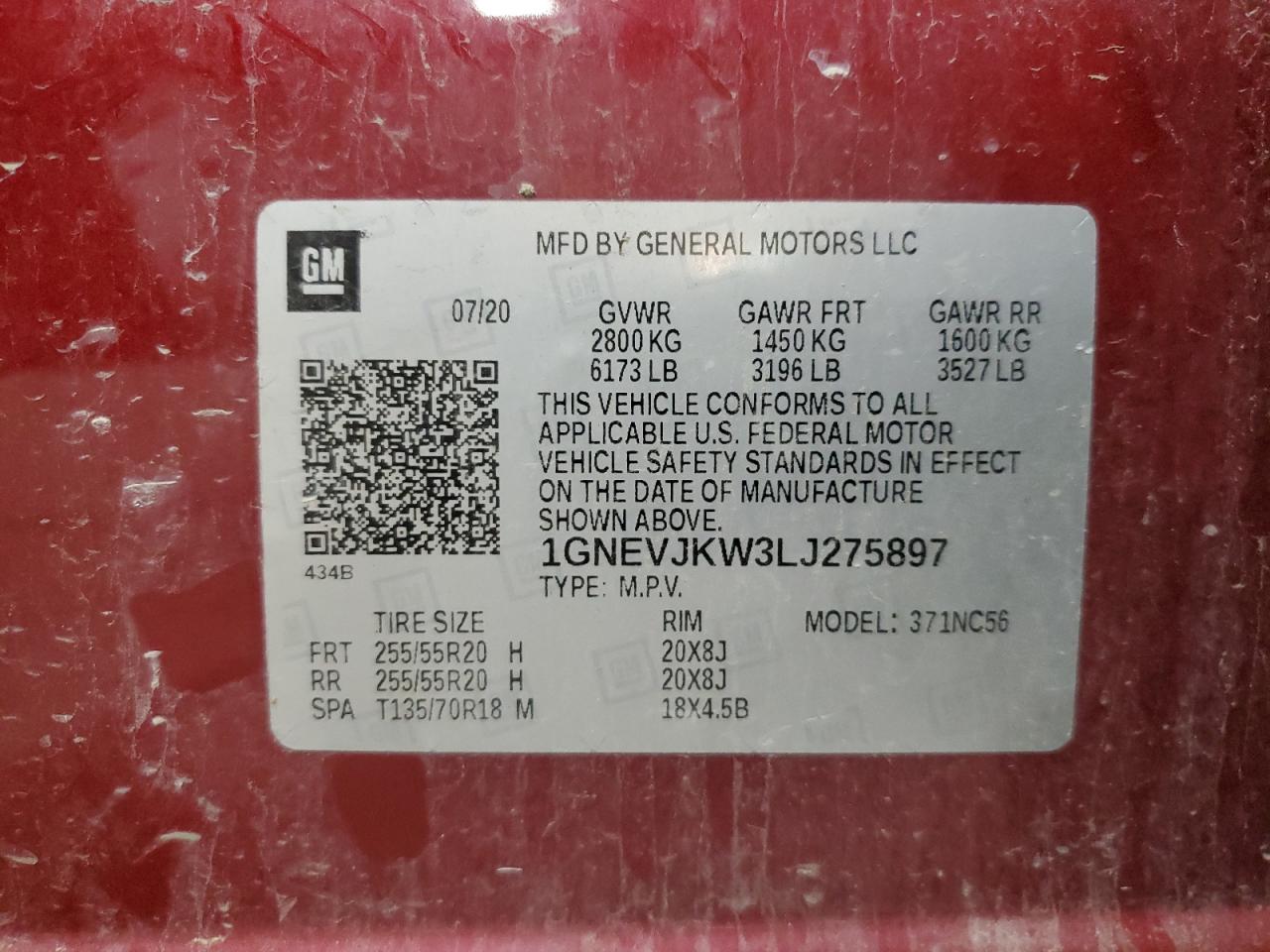 2020 Chevrolet Traverse Rs VIN: 1GNEVJKW3LJ275897 Lot: 92289785