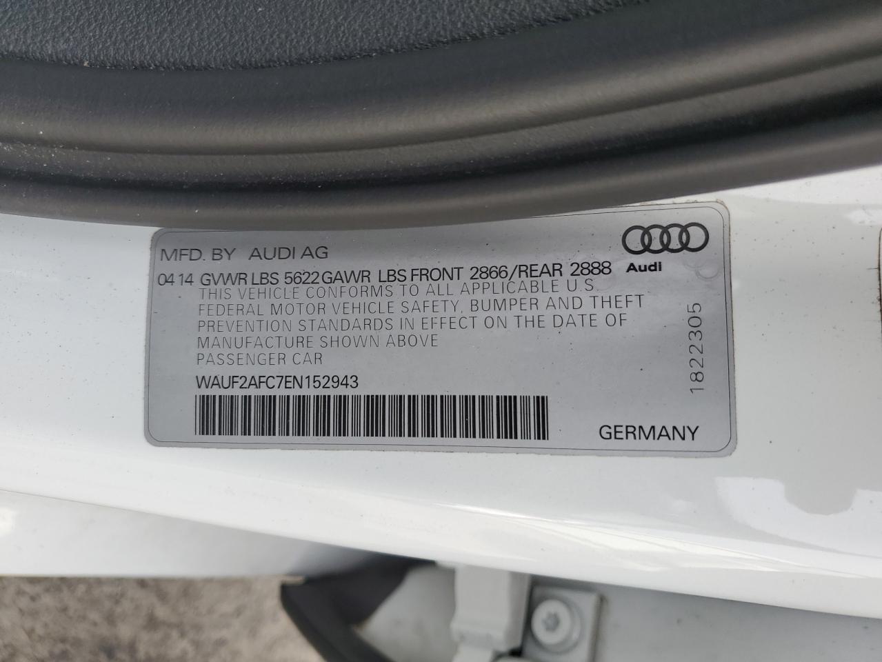 2014 Audi S6 VIN: WAUF2AFC7EN152943 Lot: 92740235