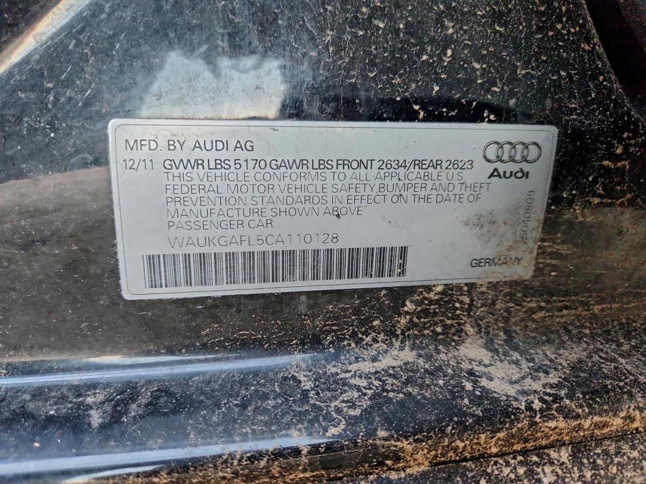 2012 Audi S4 Prestige VIN: WAUKGAFL5CA110128 Lot: 93684925