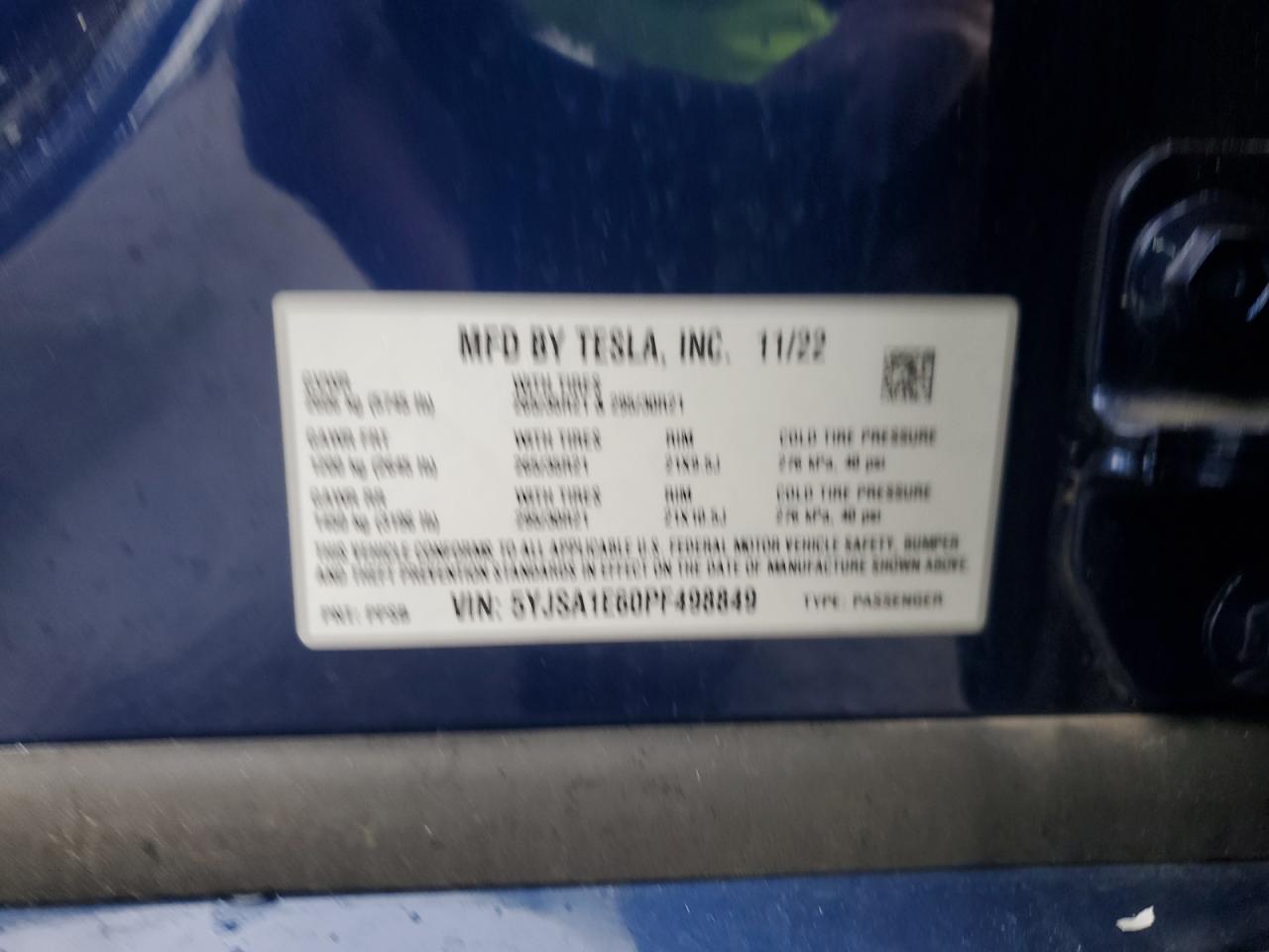 2023 Tesla Model S VIN: 5YJSA1E60PF498849 Lot: 94073705