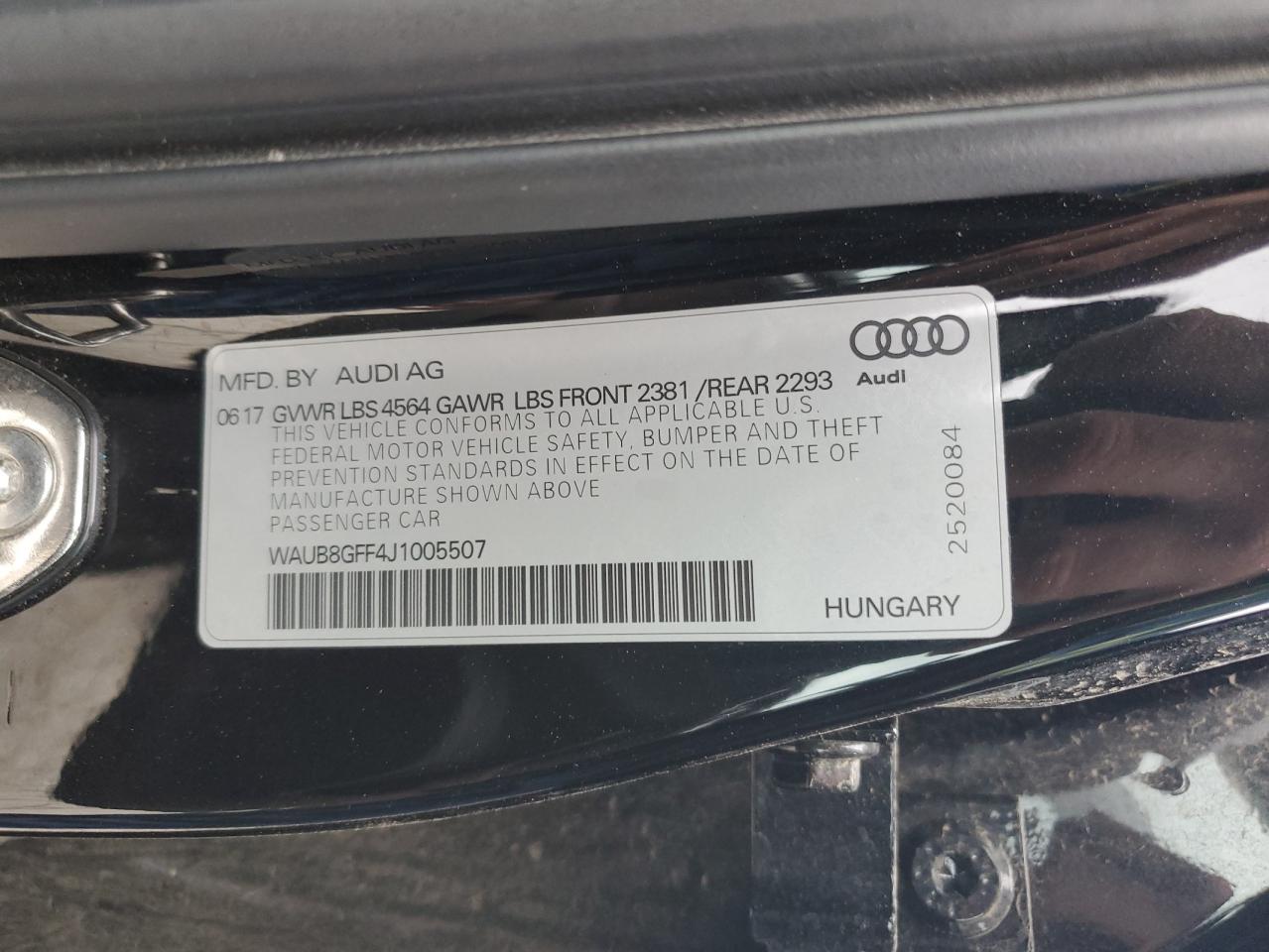 2018 Audi A3 Premium VIN: WAUB8GFF4J1005507 Lot: 92743655