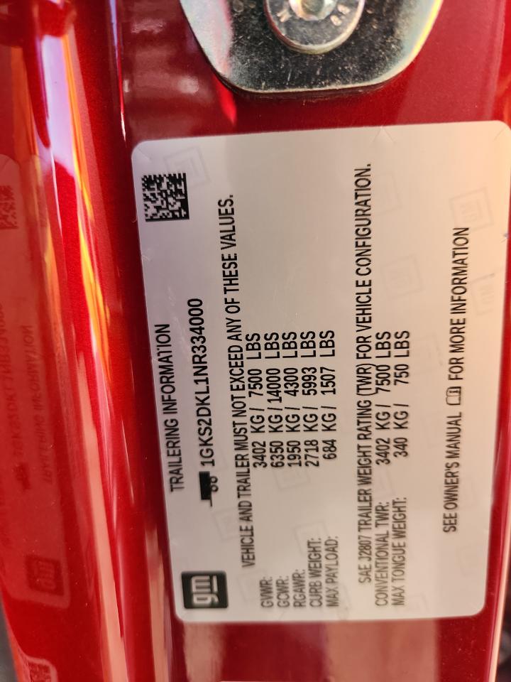 2022 GMC Yukon Denali VIN: 1GKS2DKL1NR334000 Lot: 92681935