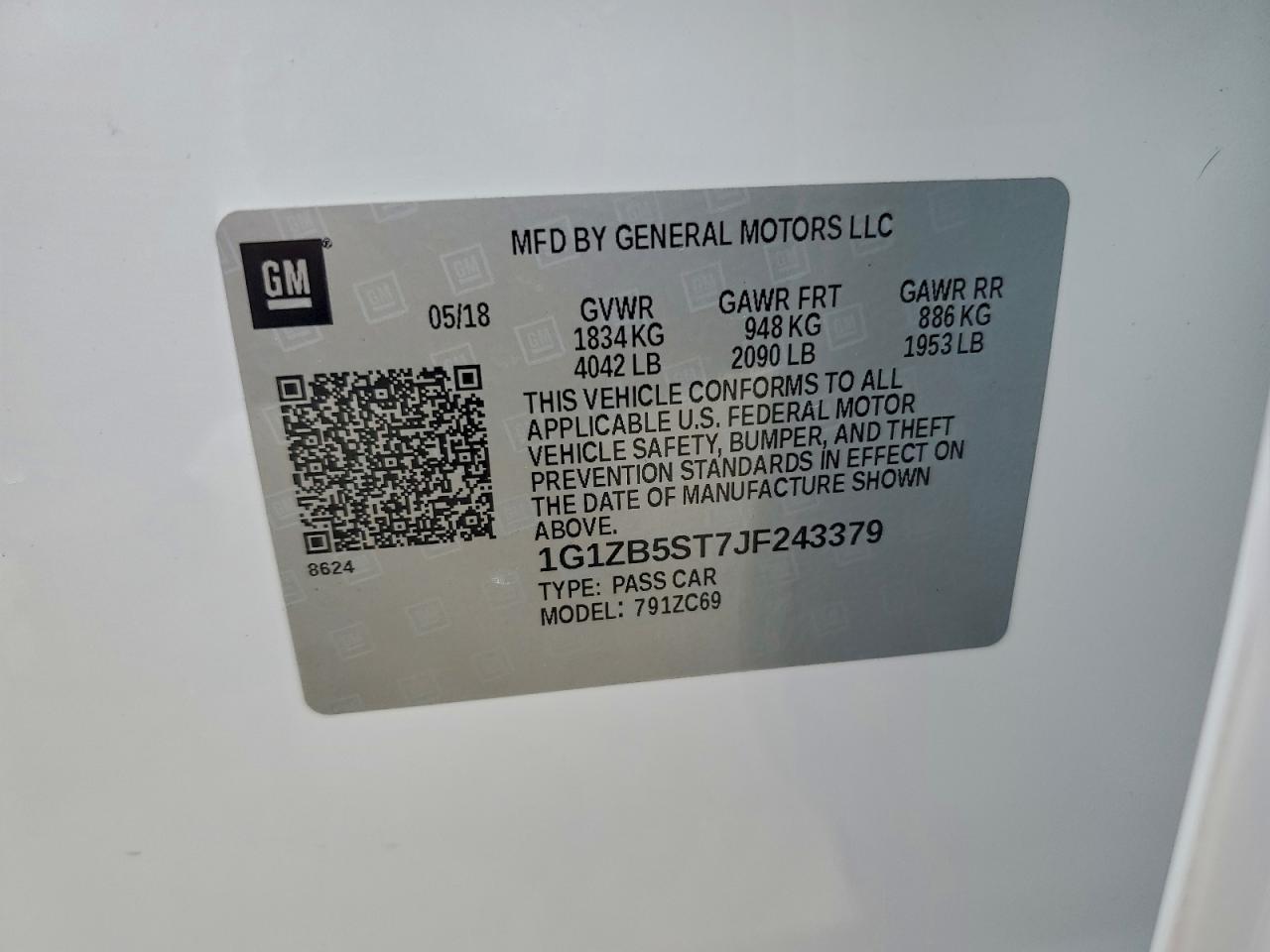 2018 Chevrolet Malibu Ls VIN: 1G1ZB5ST7JF243379 Lot: 93965775