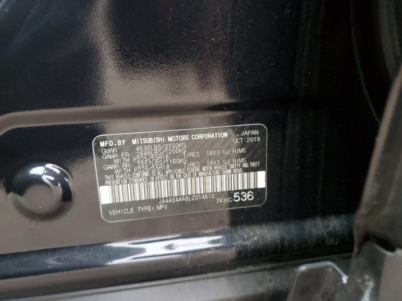 2020 Mitsubishi Eclipse Cross Le VIN: JA4AS4AA8LZ014610 Lot: 93658575