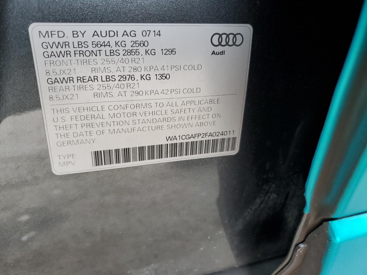 2015 Audi Sq5 Premium Plus VIN: WA1CGAFP2FA024011 Lot: 90753905