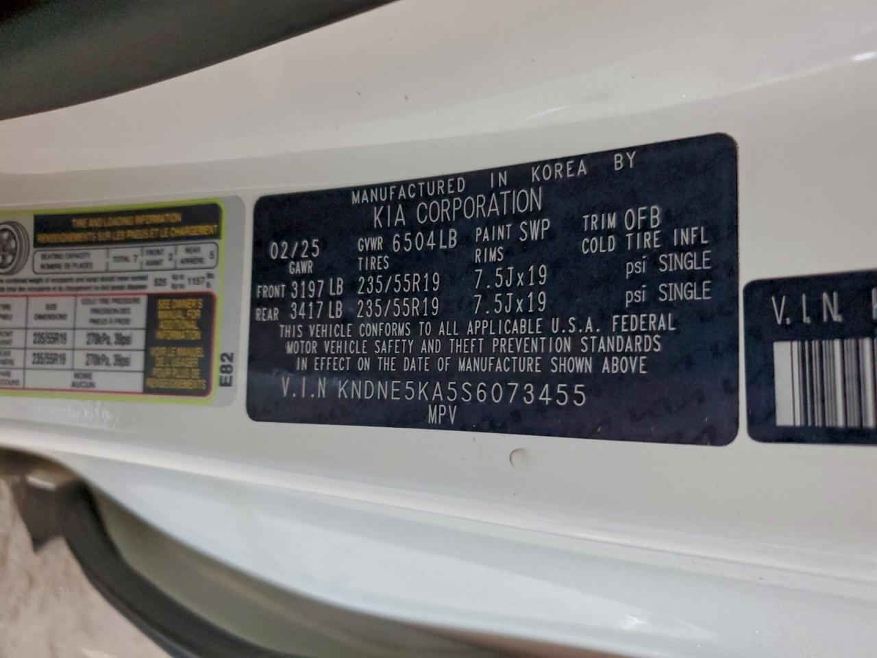 2025 Kia Carnival Sx VIN: KNDNE5KA5S6073455 Lot: 94537045