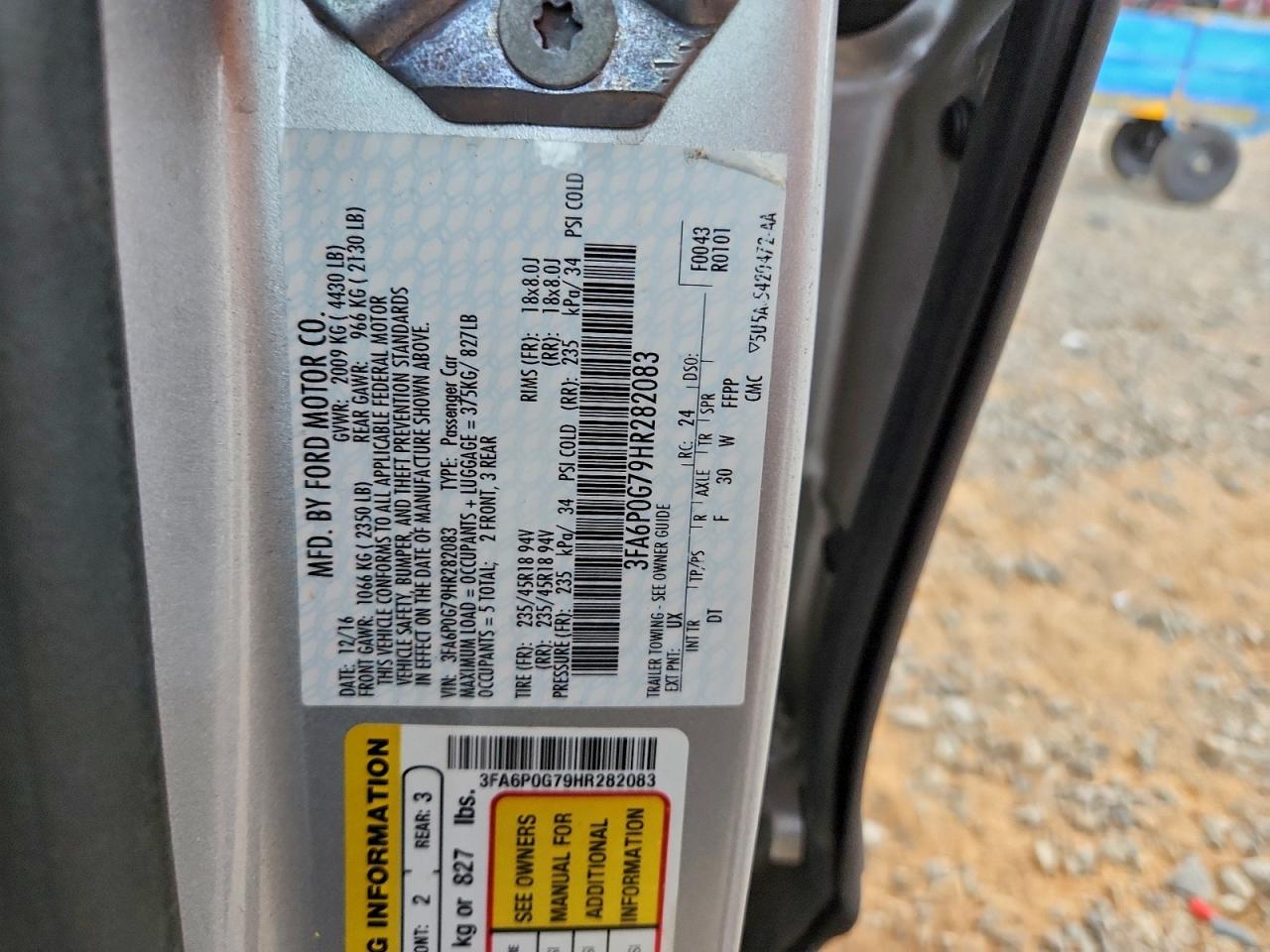 2017 Ford Fusion S VIN: 3FA6P0G79HR282083 Lot: 93713305