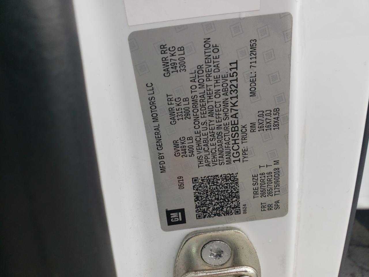 2019 Chevrolet Colorado VIN: 1GCHSBEA7K1321511 Lot: 92910305