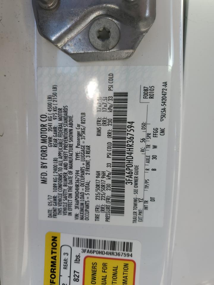 2017 Ford Fusion Se VIN: 3FA6P0HD4HR367594 Lot: 90632685