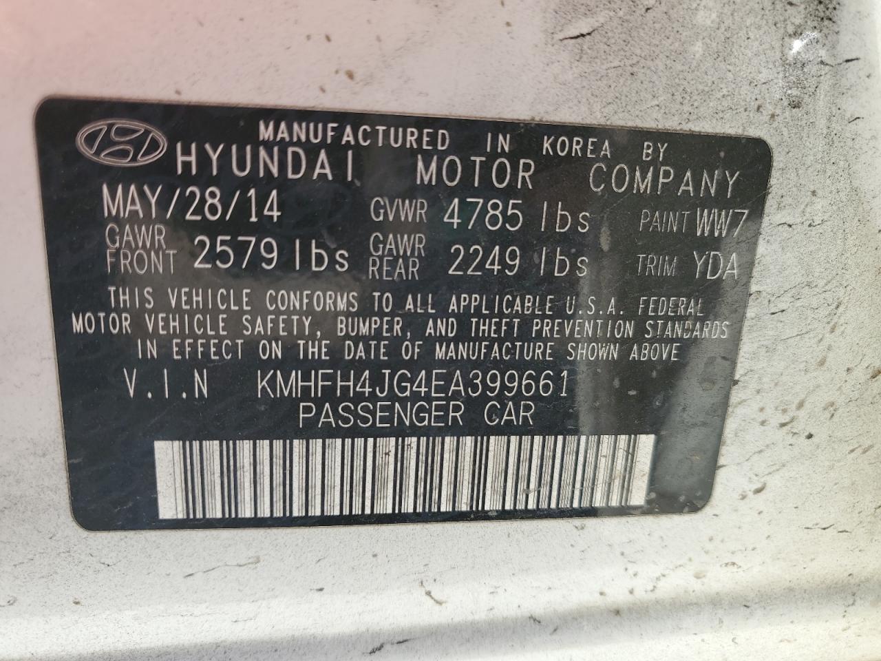 2014 Hyundai Azera Gls VIN: KMHFH4JG4EA399661 Lot: 91308415