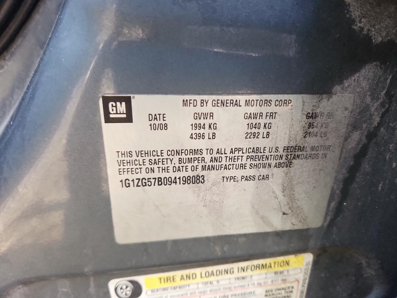 2009 Chevrolet Malibu Ls VIN: 1G1ZG57B094198083 Lot: 93405255