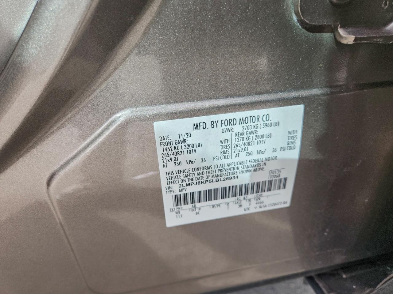 2020 Lincoln Nautilus Reserve VIN: 2LMPJ8KP5LBL26934 Lot: 94081725