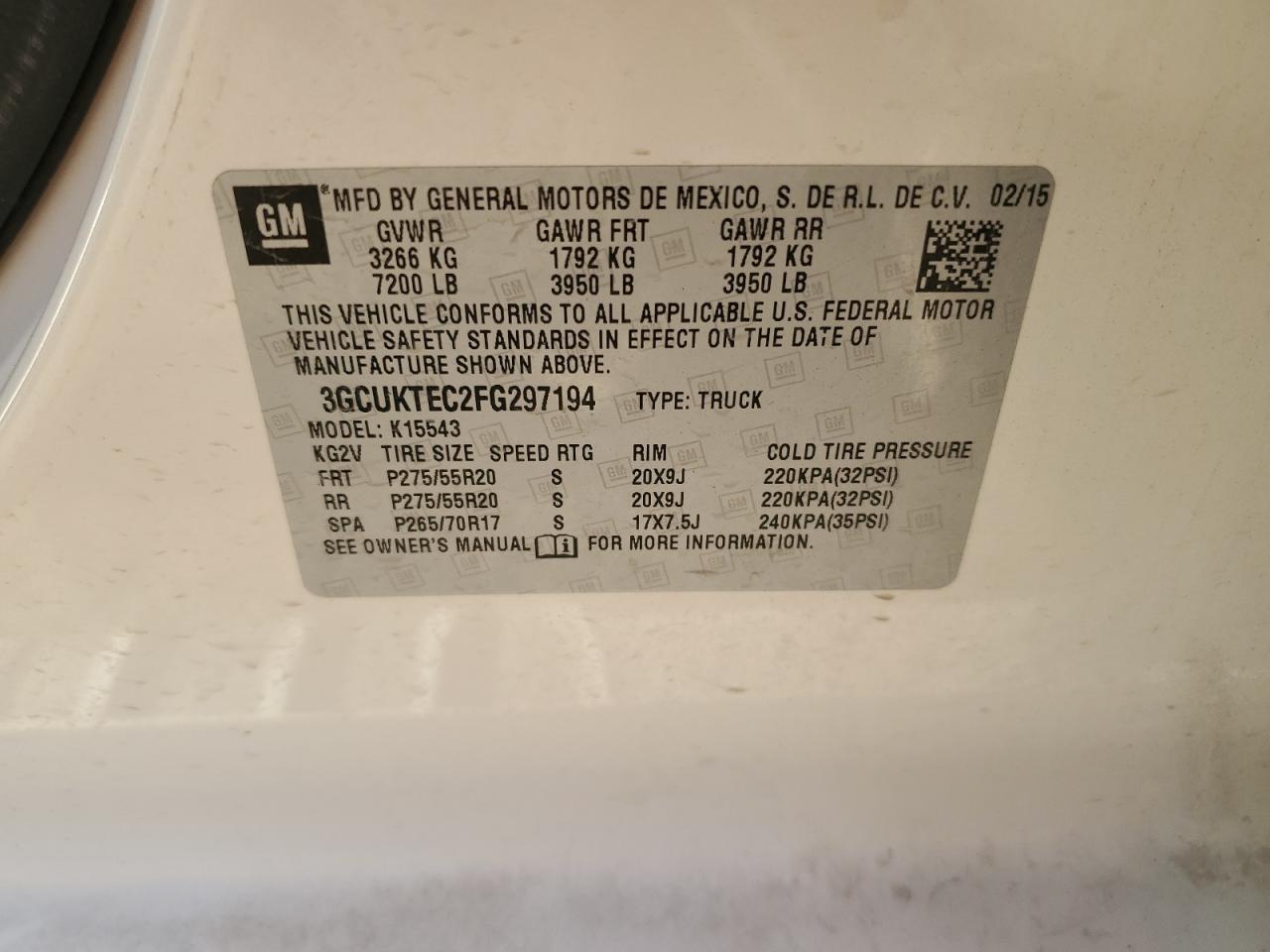 2015 Chevrolet Silverado K1500 High Country VIN: 3GCUKTEC2FG297194 Lot: 92481465