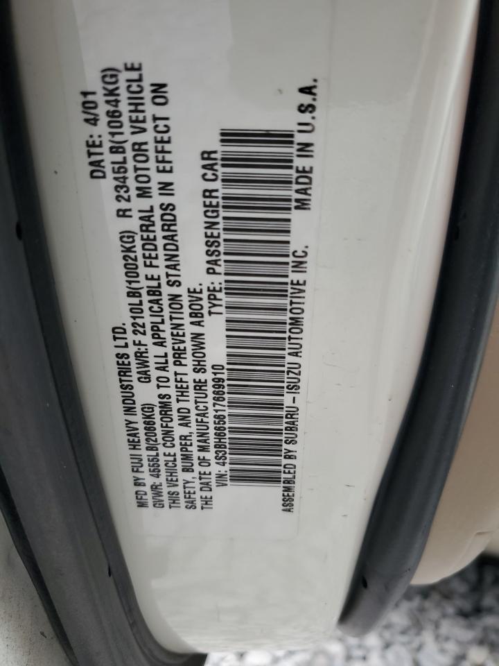 2001 Subaru Legacy Outback VIN: 4S3BH665617669910 Lot: 91593645