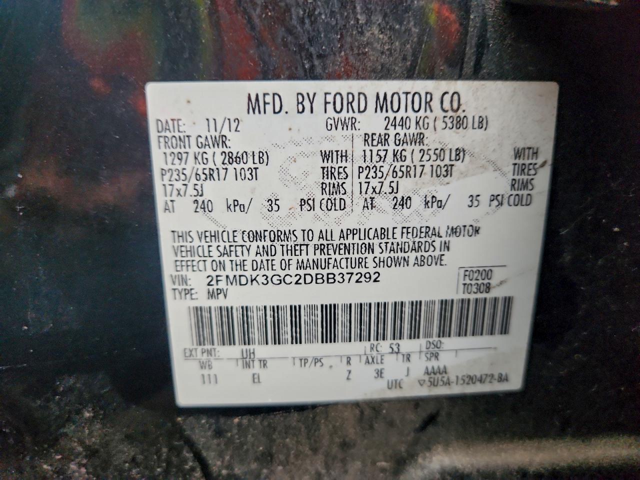 2013 Ford Edge Se VIN: 2FMDK3GC2DBB37292 Lot: 94301575