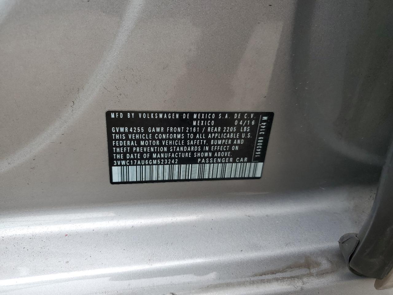 2016 Volkswagen Golf Sportwagen S VIN: 3VWC17AU6GM523242 Lot: 91296155