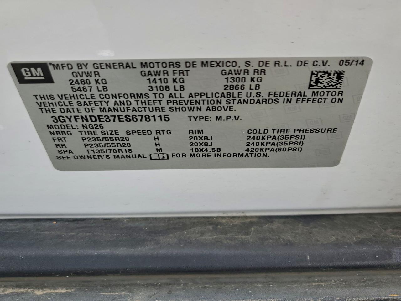 2014 Cadillac Srx Premium Collection VIN: 3GYFNDE37ES678115 Lot: 93946615