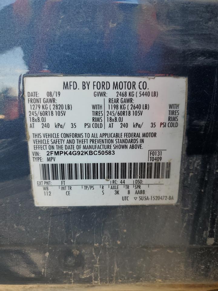 2019 Ford Edge Se VIN: 2FMPK4G92KBC50583 Lot: 92260455