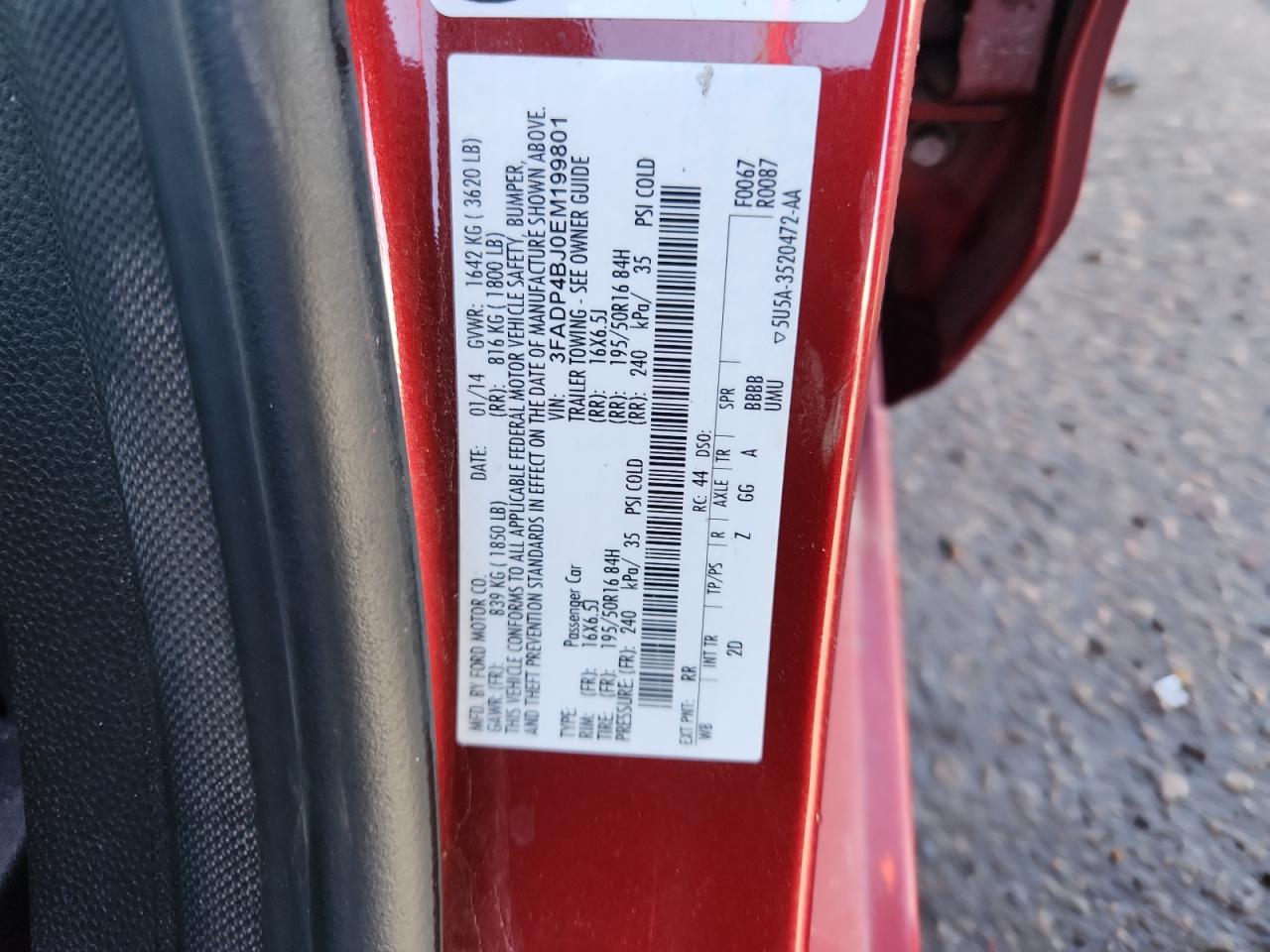 2014 Ford Fiesta Se VIN: 3FADP4BJ0EM199801 Lot: 91869185