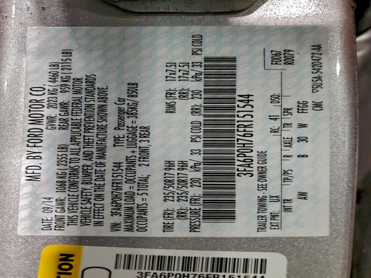 2015 Ford Fusion Se VIN: 3FA6P0H76FR151544 Lot: 93115665