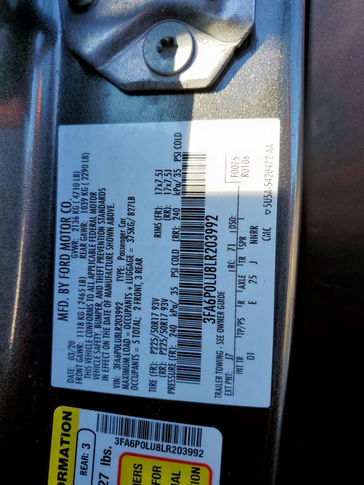 2020 Ford Fusion Se VIN: 3FA6P0LU8LR203992 Lot: 91479775