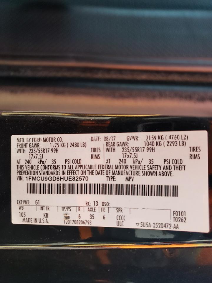 2017 Ford Escape Se VIN: 1FMCU9GD6HUE82570 Lot: 91815605