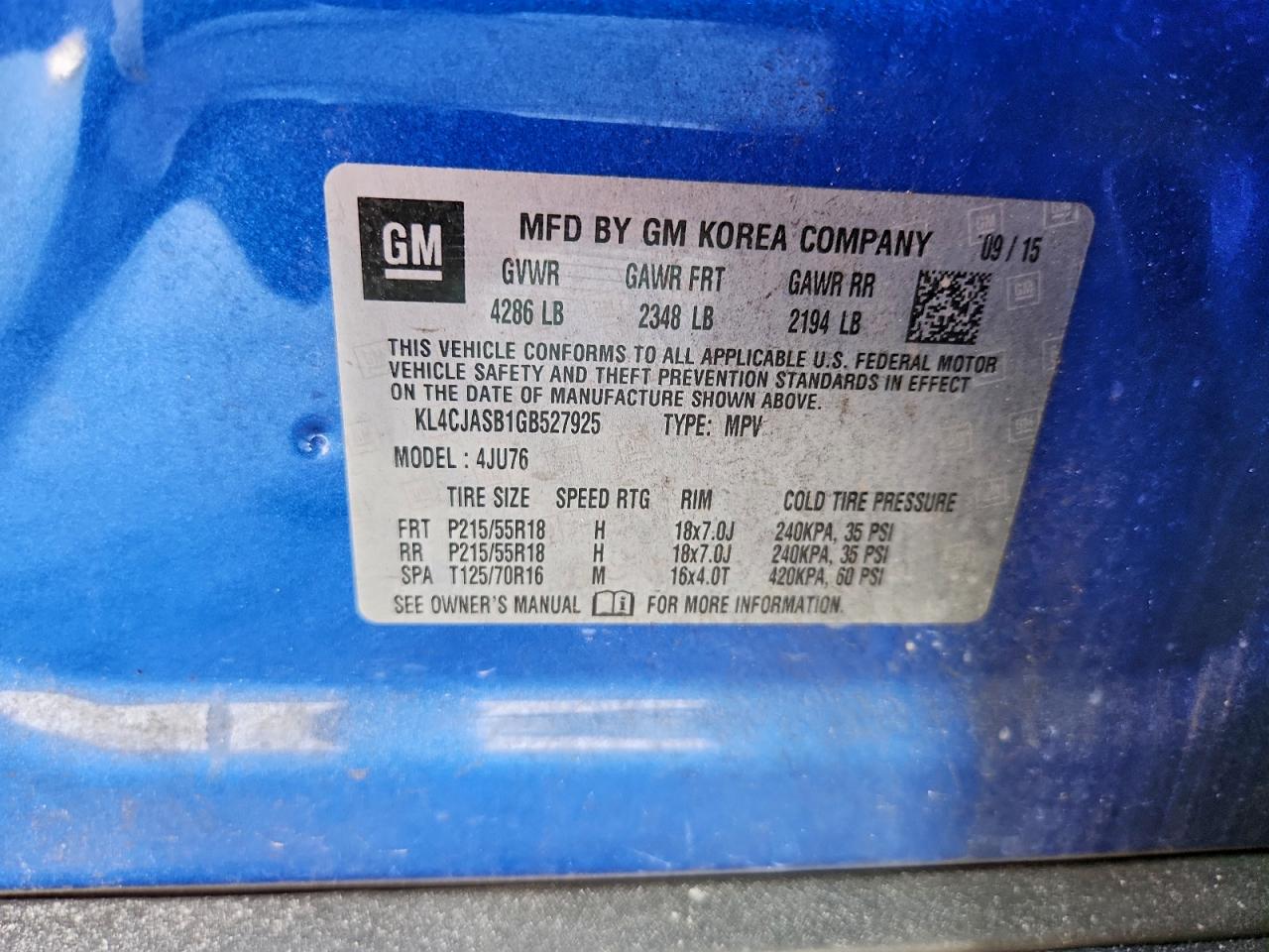 2016 Buick Encore VIN: KL4CJASB1GB527925 Lot: 94295615