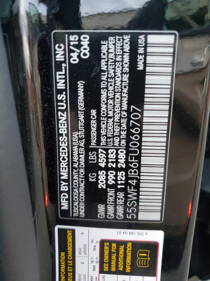 2015 Mercedes-Benz C 300 VIN: 55SWF4JB6FU066707 Lot: 92444465