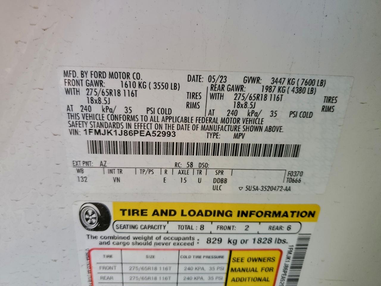 2023 Ford Expedition Max Xlt VIN: 1FMJK1J86PEA52993 Lot: 93308235