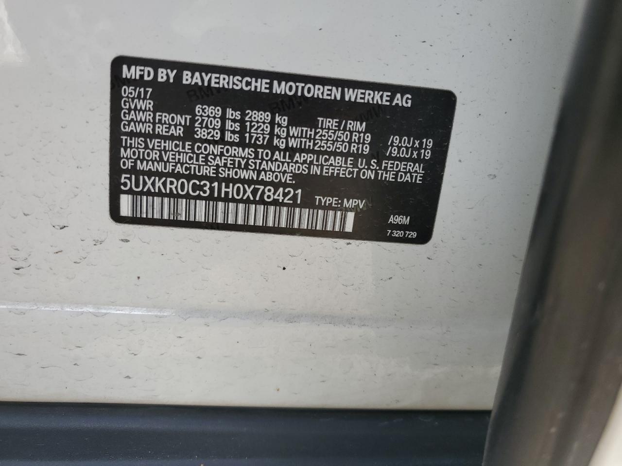 2017 BMW X5 xDrive35I VIN: 5UXKR0C31H0X78421 Lot: 92094985