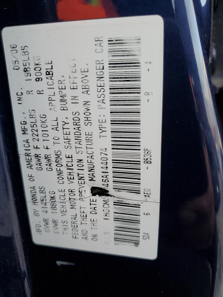 2006 Honda Accord Se VIN: 1HGCM55346A144074 Lot: 93623505