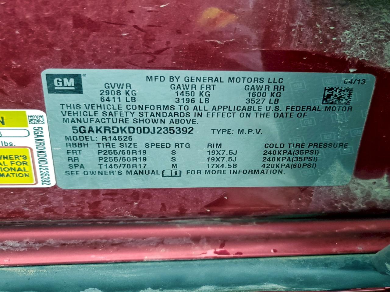 2013 Buick Enclave VIN: 5GAKRDKD0DJ235392 Lot: 93761585