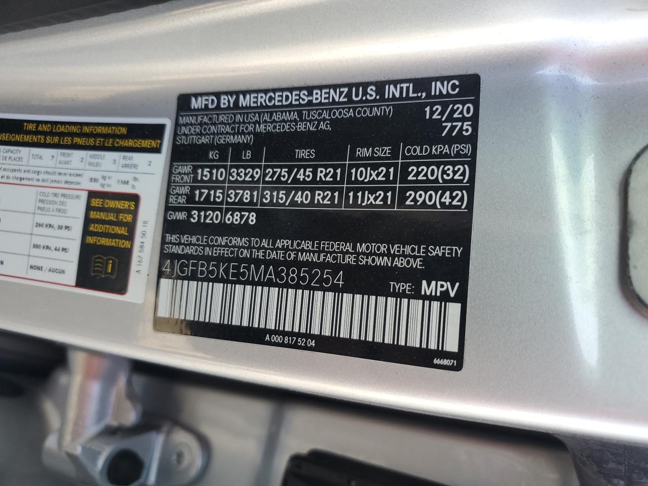 2021 Mercedes-Benz Gle 450 4Matic VIN: 4JGFB5KE5MA385254 Lot: 92593475