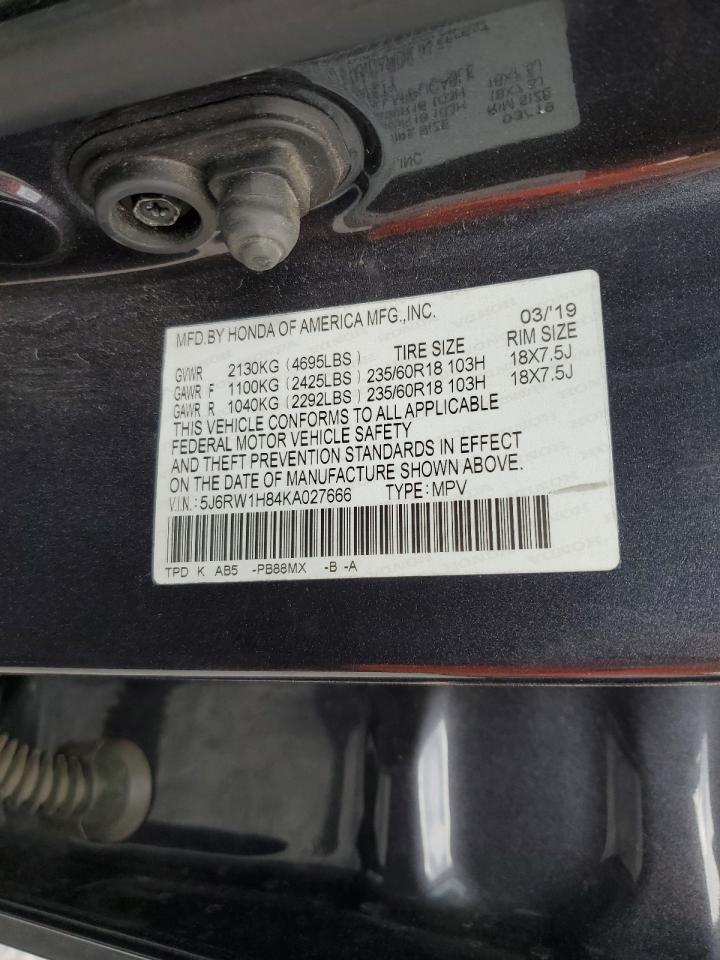 2019 Honda Cr-V Exl VIN: 5J6RW1H84KA027666 Lot: 92922095