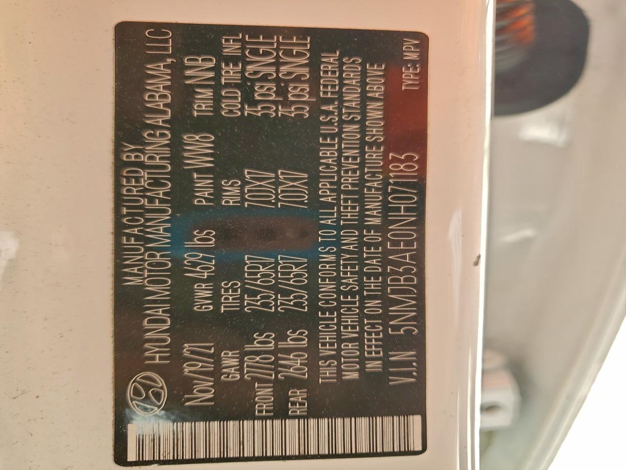 2022 Hyundai Tucson Sel VIN: 5NMJB3AE0NH071183 Lot: 94331435