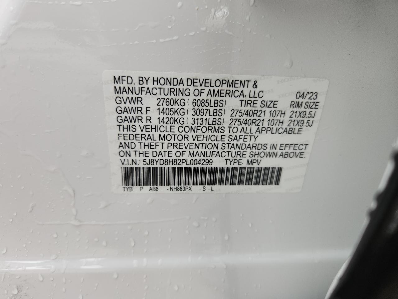 2023 Acura Mdx Type S Advance VIN: 5J8YD8H82PL004299 Lot: 92607565