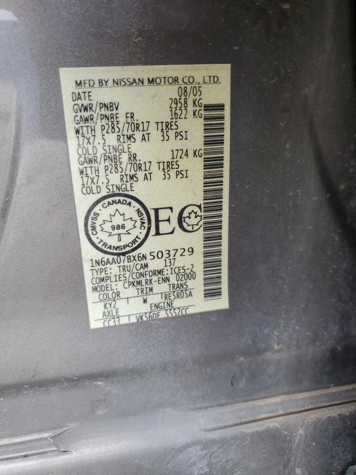 2006 Nissan Titan Xe VIN: 1N6AA07BX6N503729 Lot: 92469995